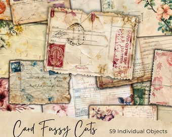 Antique Library Card Kit. Vintage Used & Blank Library Cards, Words, Pocket. Printable Ephemera for Junk Journals, Scrapbooking, Decoupage