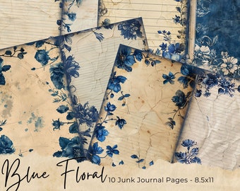 Vintage Navy Lace Junk Journal Pages Blue Floral Journaling Paper Junkjournal Digi Kit Supplies Printable Collage Sheet Scrapbooking Paper