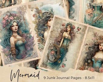 Può includere: Nove pagine stampabili per diario di scarto con illustrazioni di sirene con accenti floreali. Le pagine sono progettate per essere stampate su carta da 21,6 x 27,9 cm.