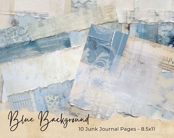 Pale Blue Junk Journal Pages, scrapbook images, collage paper, digital printable paper, shabby chic, vintage images, feminine and soft