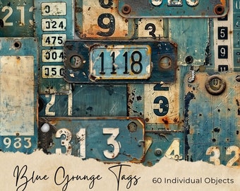 Numéros de grunge industriel étiquettes fournitures steampunk imprimables | tags journal éphémère vintage indésirable | feuille de collage numérique d'images