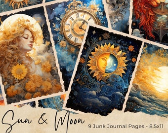 Celestial Moon Junk Journal Pages, Digital Scrapbook Paper Kit, Vintage Night Sky Ephemera, Astronomy Printable, Mystical Star Collage Sheet
