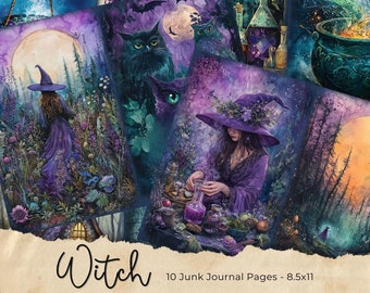 Witchcraft Junk Journal Pages, Digital Scrapbook Paper Kit, Printable Spell Book, Potion Collage Sheet, Witchcraft Ephemera, Fantasy Nature