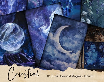 Celestial Junk Journal Digital Kit Printable, Astrology and Astronomy Printables Collage Sheet, Junk Journal Paper