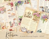 Kitchen Junk Journal Printable, Vintage Cooking Junk Journal Pages, Digital Scrapbook Paper Kit, Cookbook Printable, Victorian Collage Sheet