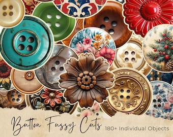 Printable Shabby Chic Buttons, Vintage Victorian Ephemera Scrapbook, Junk Journal Ephemera, Digital Download, Embroidered Fussy Cuts