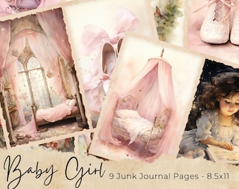 Digital Junk Journal Kit Baby Girl, Baby, Girl, Book, Pink, Gift Idea, Baby's, First Year, Little, Memory, Boho, Printable, Digital Download