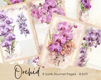 Purple Orchid Junk Journal Pages, Vintage Roses Junk Journal Kit, Junk Journal Printable Paper, Digital Collage Sheet, Instant Download