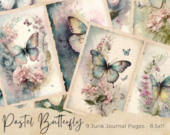 Watercolor Butterfly Junk Journal Kit Fantasy Butterfly Journal Pages, Junk Journal Printable Paper, Digital Collage Sheet, Instant Download