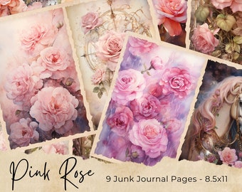 Pink Roses Junk Journal Pages, Vintage Roses Junk Journal Kit, Junk Journal Printable Paper, Digital Collage Sheet, Instant Download