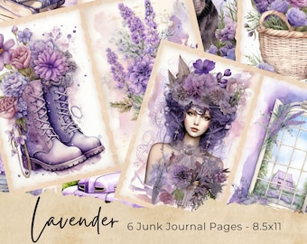 Lavender Junk Journal Pages, Vintage Lavender Junk Journal Kit, Junk Journal Printable Paper, Digital Collage Sheet, Instant Download