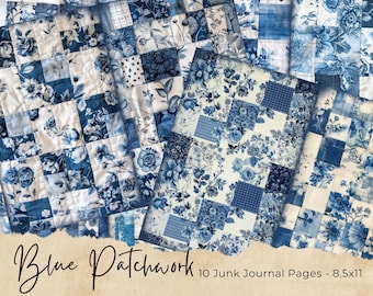 パッチワークキルトジャンクジャーナルページ | 印刷可能なハーフペーパー | ジャーナルデジタルキット | スクラップブック | カード | クラフト | シャビーシックなテキスタイル
