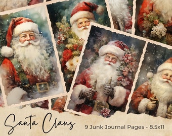 Santa Claus Junk Journal Pages, Digital Scrapbook Paper Kit, Father Christmas Printable, Festive Holiday Collage Sheet, Winter Ephemera