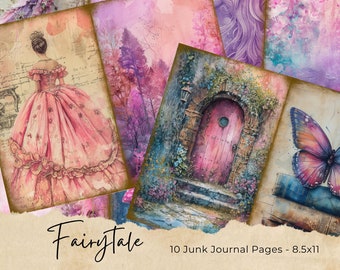 Fairy Junk Journal Pages, Butterfly Enchanted World Collage Printables, Fantasy Kit, Butterfly and Fairies Junk Journal Paper, Fairytale