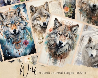 Mystic Wolf Junk Journal Seiten, Digitales Scrapbook Papier Kit, Gothic Werwolf Printable, dunkle Collage Sheet, Vintage Ephemera, BOS Grimoire