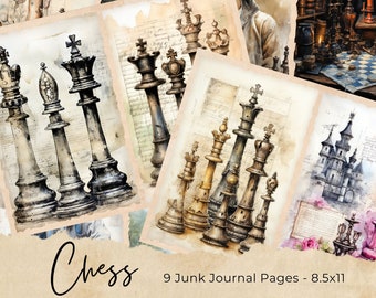 Gothic Chess Junk Journal Pages, Checkboard Scrapbook Page, Dark Fantasy Journal Pages, Printable Paper, Collage Sheet, Digital Download