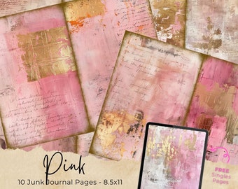 Roze en witte ongewenste dagboekpagina's, plakboekpapier, vrouwelijk en elegant, lijsten en bloemen, collagepapier, afdrukbare afbeeldingen