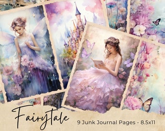 Fairy Junk Journal Pages, Butterfly Enchanted World Collage Printables, Fantasy Kit, Butterfly and Fairies Junk Journal Paper, Fairytale