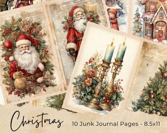 Christmas Junk Journal Kit, Vintage Merry Christmas Junk Journal Pages, Santa Scene Junk Journal Printable Paper, Digital Collage Sheet