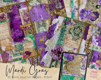 Mardi Gras Junk Journal | Vintage Journal | Mardi Gras Scrapbook Collage Sheets | New Orleans Carnival Season | Printable Ephemera Kit