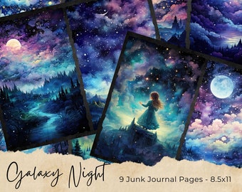 Celestial Moon Junk Journal Pages, Digital Scrapbook Paper Kit, Vintage Night Sky Ephemera, Astronomy Printable, Mystical Star Collage Sheet