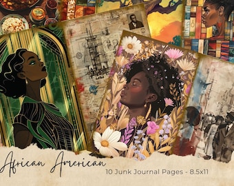 Black Women Junk Journal, African American, Junk Journal Kit, Digital Papers, Printable Ephemera, Digital Journal Kit, Black Woman Journal