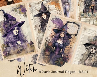 Mystic Witch Junk Journal Pages, Digital Scrapbook Paper Kit, Creepy Printable, Gothic Collage Sheet, Wicca Ephemera, Vintage Witchcraft BOS