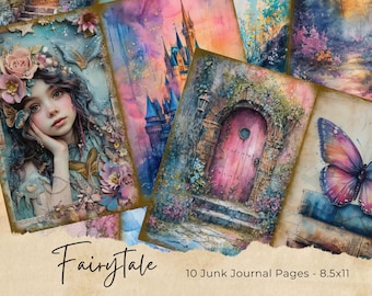 Schmetterling Junk Journal Seiten, Schmetterling verzauberte Welt Collage Printables, Fantasy Kit, Schmetterling und Feen Junk Journal Papier, Märchen