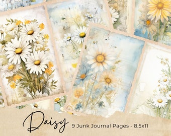 Lazy Daisy, Junk Journal Kit, Flower, Daisies, Vintage, Junk Journal, Printable, Paper, Pages, Ephemera, Digital, Download, Daisy Pages