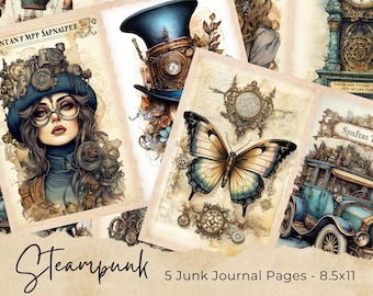 Steampunk Junk Journal Pages, Digital Industrial Paper, Victorian Printable, Digi Collage Sheet, Mechanical Scrapbook Kit, Vintage Ephemera