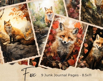 Woodland Fox Junk Journal Pages, Fox Junk Journal Cards, Printable Ephemera, Digital Download, Scrapbooking, Forest Animals, Vintage