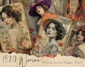 Victorian Women Junk Journal Pages, Digital Ephemera Kit, Antique Scrapbook Paper, Vintage Ladies, Printable Collage Sheet, Old Handwriting