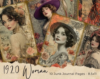 Victorian Women Junk Journal Pages, Digital Ephemera Kit, Antique Scrapbook Paper, Vintage Ladies, Printable Collage Sheet, Old Handwriting