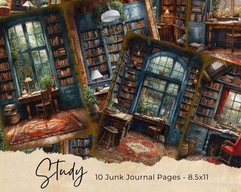 Gemütliche Buchhandlung Junk Journal Seiten, Digital Scrapbook Papier Kit, Buch Shop druckbare, lesen Collage Sheet, Vintage Ephemera, Dark Academia