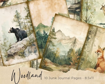 Spring Woodland Junk Journal Kit, Woodland, Animals, Nature, Junk Journal, Baby Woodland, Journal Pages, Collage papers, Digital Download