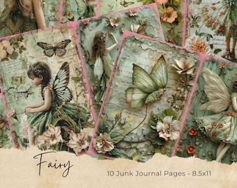Schmetterling Junk Journal Seiten, Schmetterling verzauberte Welt Collage Printables, Fantasy Kit, Schmetterling und Feen Junk Journal Papier, Märchen