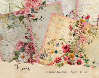 Páginas de diario basura / Bordado de primavera / Flores caprichosas / Paquete de papel digital / Materiales para scrapbooking / Decoupage / Manualidades / Bricolaje