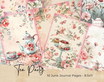 Puede incluir: Diez páginas imprimibles para diario de chatarra con temática de fiesta del té. Las páginas están decoradas con patrones florales, tazas de té, teteras, mariposas y fresas. Las páginas miden 8,5 pulgadas por 11 pulgadas.