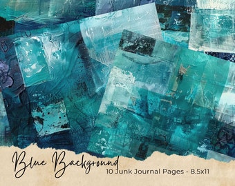 Deep Blue Junk Journal Pages, scrapbook images, collage paper, digital printable paper, shabby chic, vintage images, feminine and soft