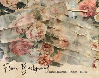 Floral Junk Journal Kit | Floral Junk Journal Pages | Colorful Boho Whimsical Flowers | Scrapbooking Paper | Journal Supplies, Pink Roses