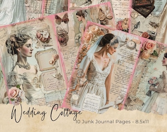 Vintage Wedding Junk Journal Kit, Printable JPG Pages, Marriage Love, Cupid Heart, Dove, Bridal Digital Paper, Digital Download