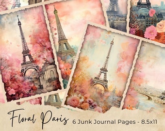 Watercolor Paris Junk Journal Pages, Vintage Paris Junk Journal Kit, Junk Journal Paper, Digital Collage Sheet, Paris Digital