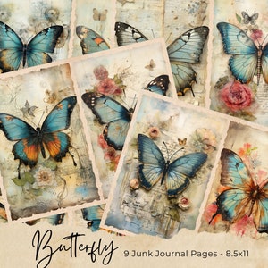 Rustic Butterfly Junk Journal Kit Journal Vintage Half Papers Junk Journal Scrapbook Collage Sheet Craft Paper Ephemera Digital Download