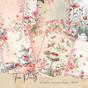 Tea Party Junk Journal | Shabby Chic Paper | Vintage Tea Time Digital Papers | Florals & Teacups | Journaling Supplies | Scrapbooking