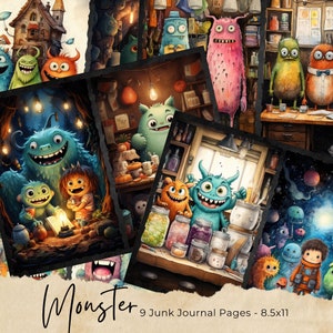 Monster Junk Journal Kit, Dark Junk Journal Pages, Mystic Junk Journal Printable Paper, Digital Collage Sheet, Gothic Junk Journal Kit