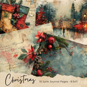 Christmas Junk Journal Kit, Vintage Merry Christmas Junk Journal Pages, Santa Scene Junk Journal Printable Paper, Digital Collage Sheet