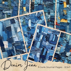 Textile Mix with Denim Collage Printable Junk Journal Half Papers, Printable Paper, Digital Collage Sheet, Jean Junk Journal Pages