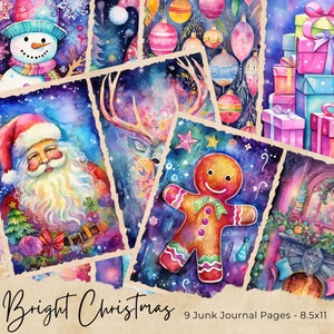 Kit de diario basura de Navidad brillante, páginas de diario basura de Feliz Navidad vintage, papel imprimible del diario basura de Santa, hoja de collage digital