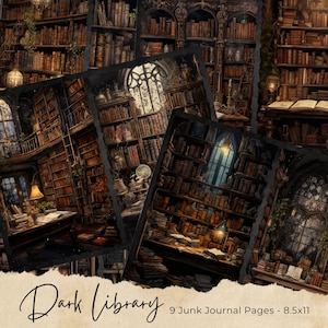 Old Library Junk Journal Pages, Digital Scrapbook Paper, Printable Collage Sheet, Vintage Ephemera, Antique Book Download, Dark Academia Kit