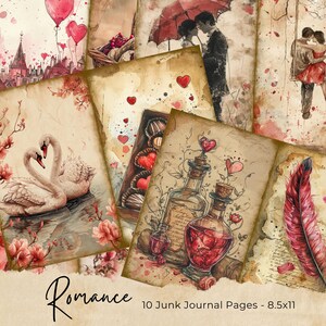 Papel do Junk Journal do Dia dos Namorados, Eu te amo para impressão, Download digital do Junk Journal, Junk Journal para impressão, Páginas do Diário Romântico, Vday